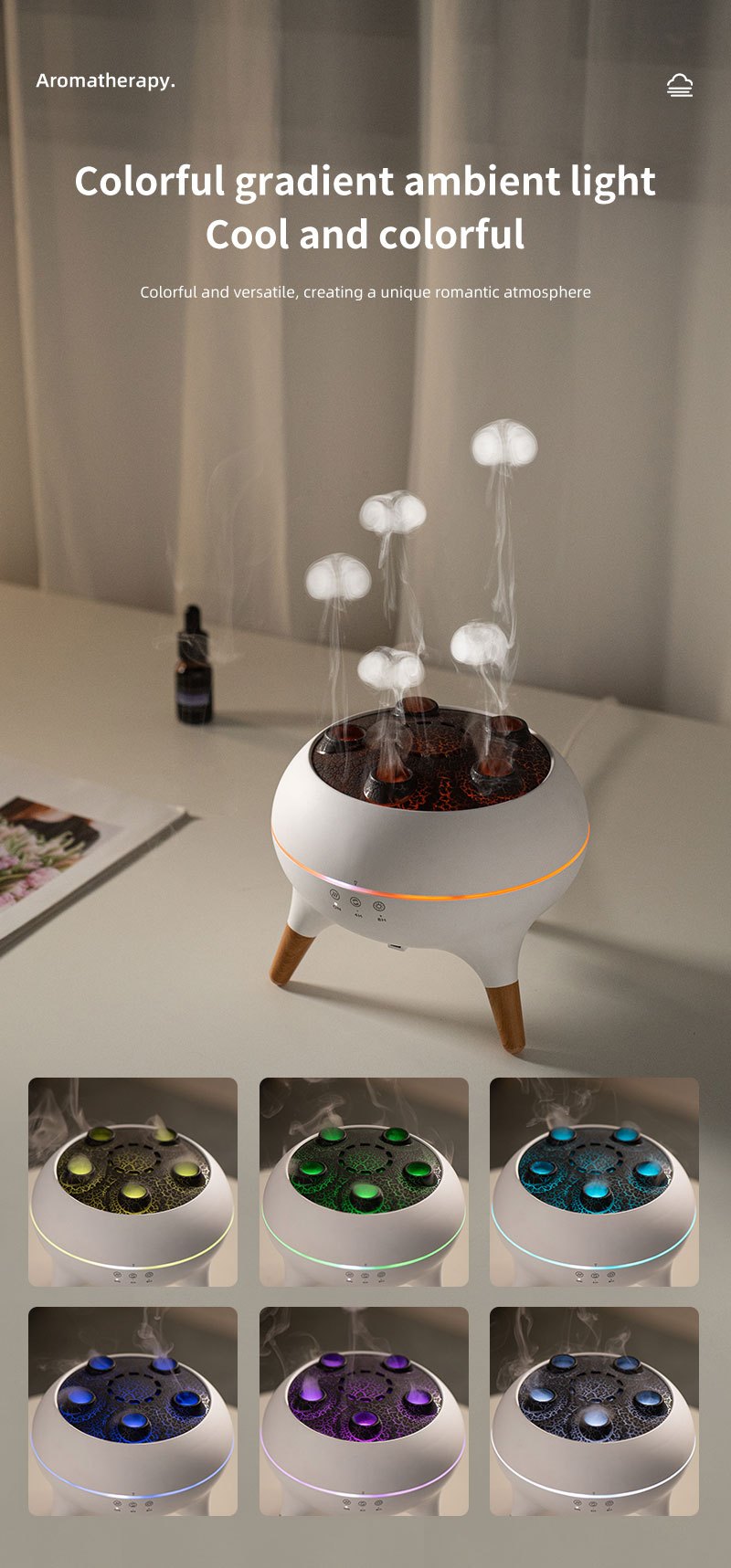 1pc Jellyfish Diffuser, (8.45oz), with Remote Control, 7-Color LED Lights, Easy to Clean & Top Fill, Soundwave technology Technology Operation, Cool Mist Humidifier for Travel, Office, Bedroom and Kids' Room, Travel Humidifie