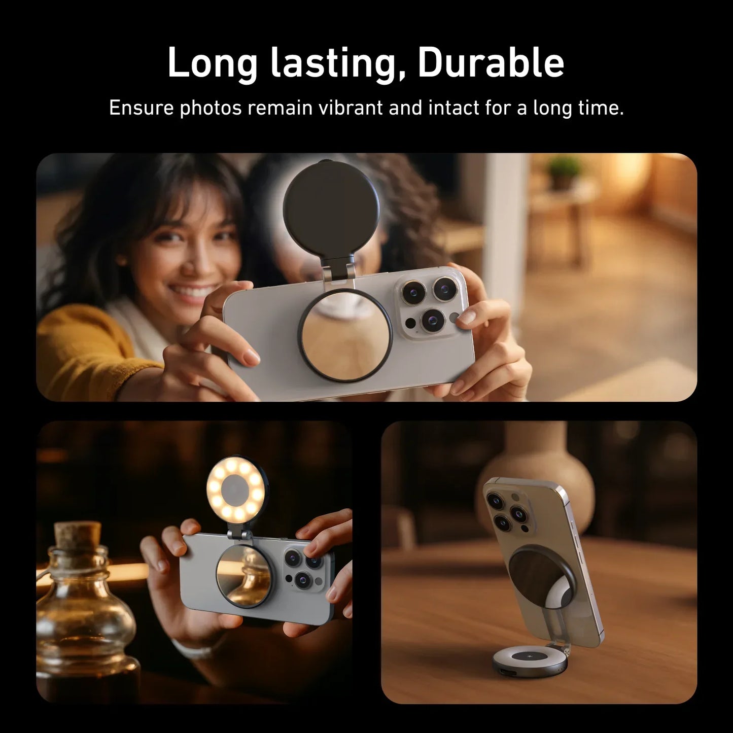 Magnetic Fill Light Mini Selfie Ring Fill Light 3 Modes with Mirror Light Universal for Smartphone Iphone Android