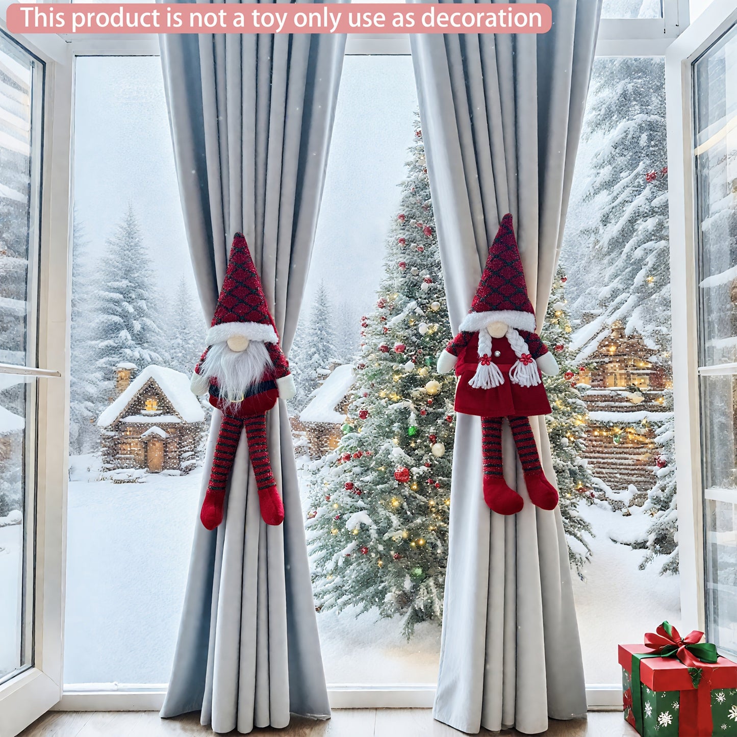 1pc Christmas Curtain Decoration, Tie-Back Curtain Hook, Festive Ornament for Windows, Doors & Trees – Classic Faceless Gnome Design, Holiday Home Décor Accessory