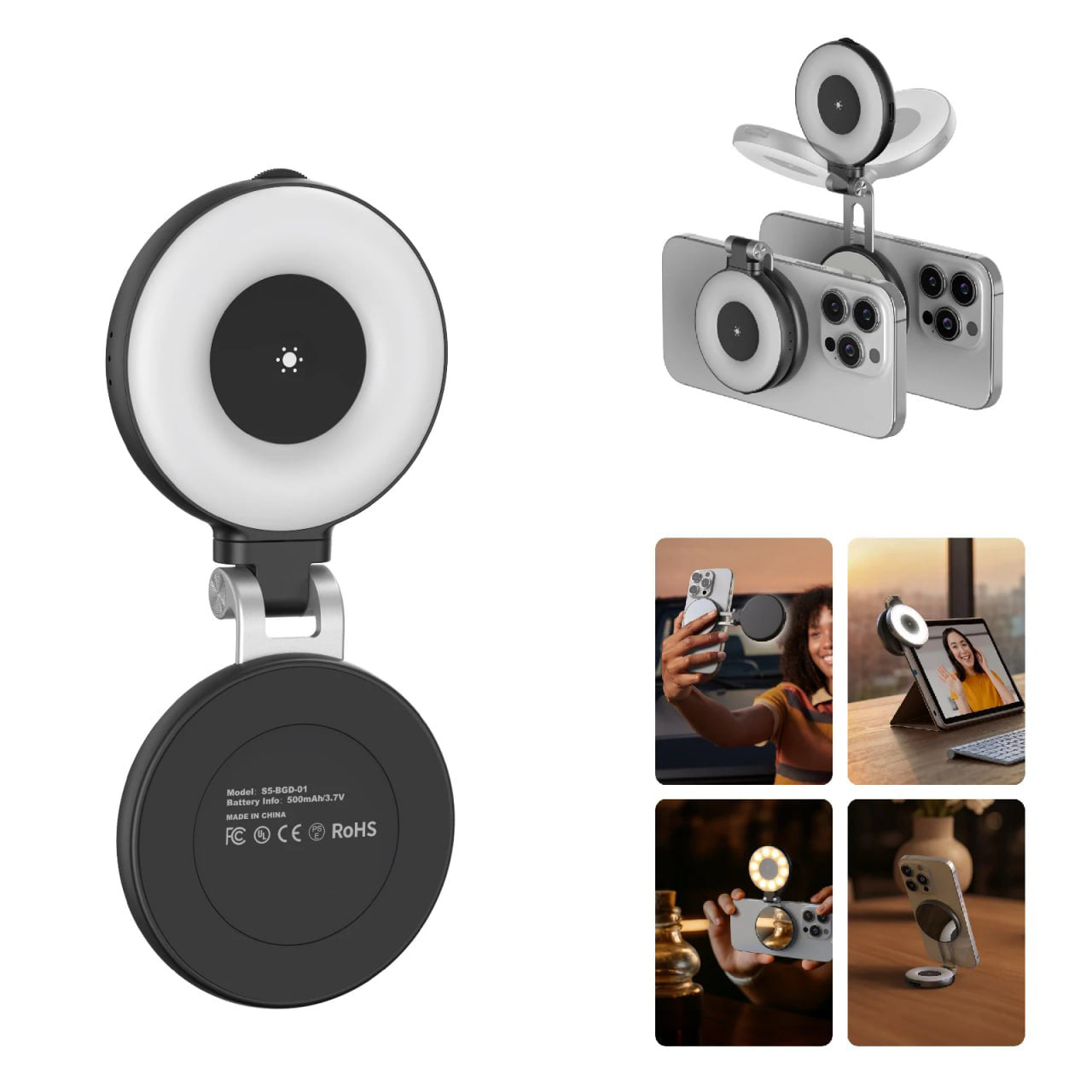 Magnetic Fill Light Mini Selfie Ring Fill Light 3 Modes with Mirror Light Universal for Smartphone Iphone Android